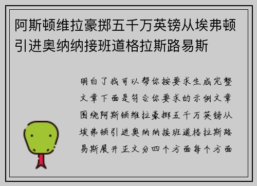 阿斯顿维拉豪掷五千万英镑从埃弗顿引进奥纳纳接班道格拉斯路易斯 阿斯顿维拉豪掷五千万英镑从埃弗顿引进奥纳纳接班道格拉斯路易斯